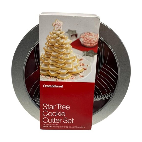 Crate & Barrel Star Shaped Tree Nesting Cookie Cutter Set 10PC Set Metal Holiday - Picture 2 of 3